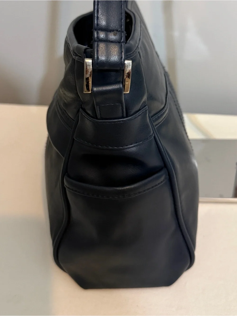 Classic Navy Genuine Leather Crossbody Shoulder Bag